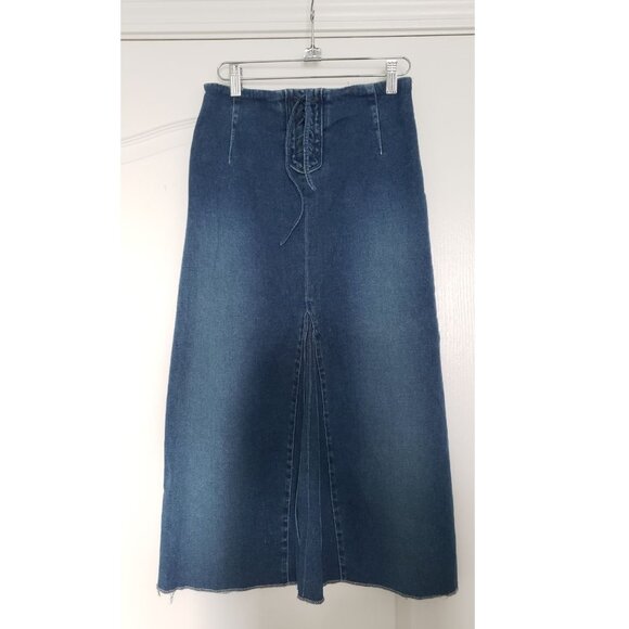 DS Lab Denim Skirt White Stitch Detail and Lace Up Back Size 12 - Picture 11 of 12